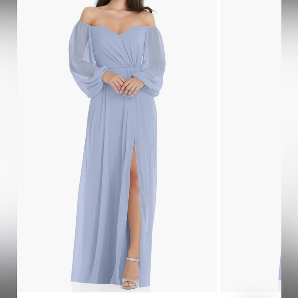 Dessy Collection convertible neck long sleeve chiffon gown - sky blue